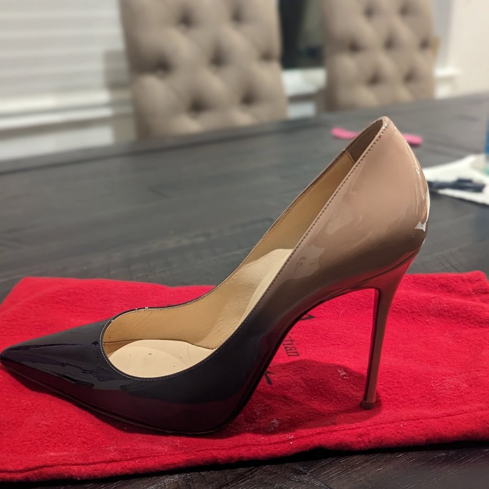 Christian Louboutin Black and Beige Patent Heels